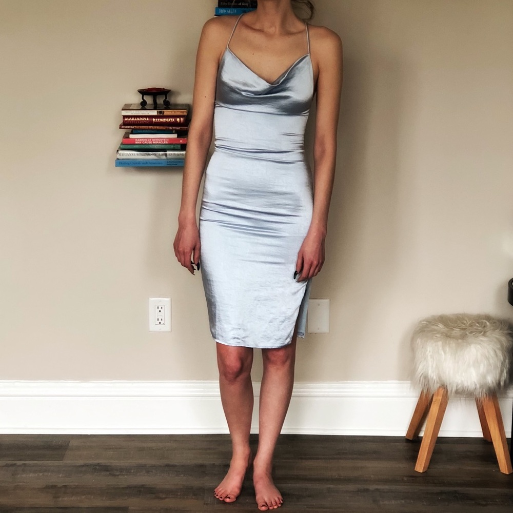 Superdown baby blue satin dress